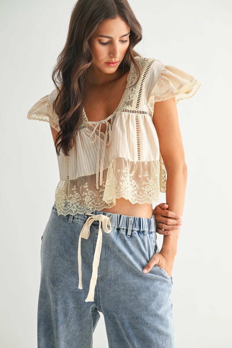 LACE TRIMMED BLOUSE