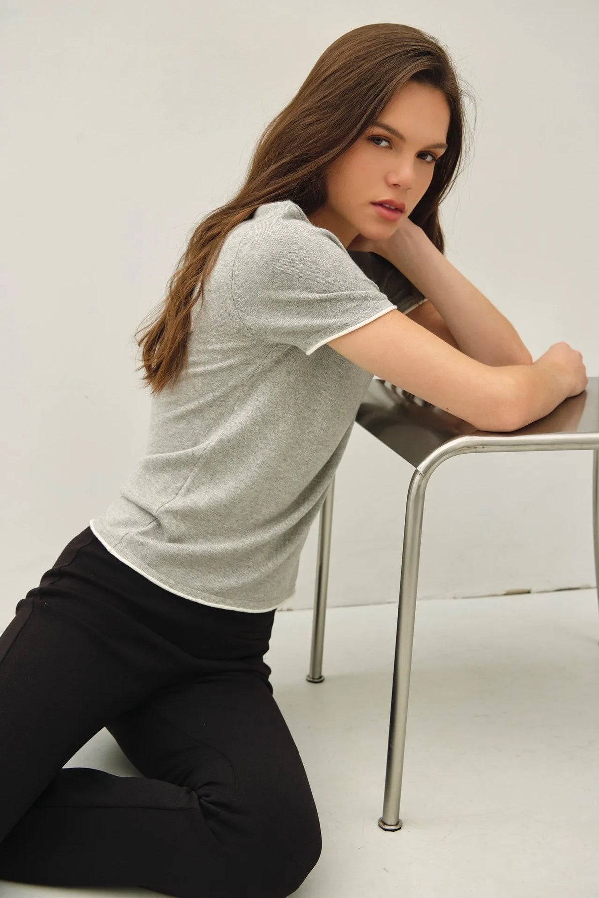 LAYERED LOOK ESSENTIAL SHORT SLEEVE SWEATER TOP