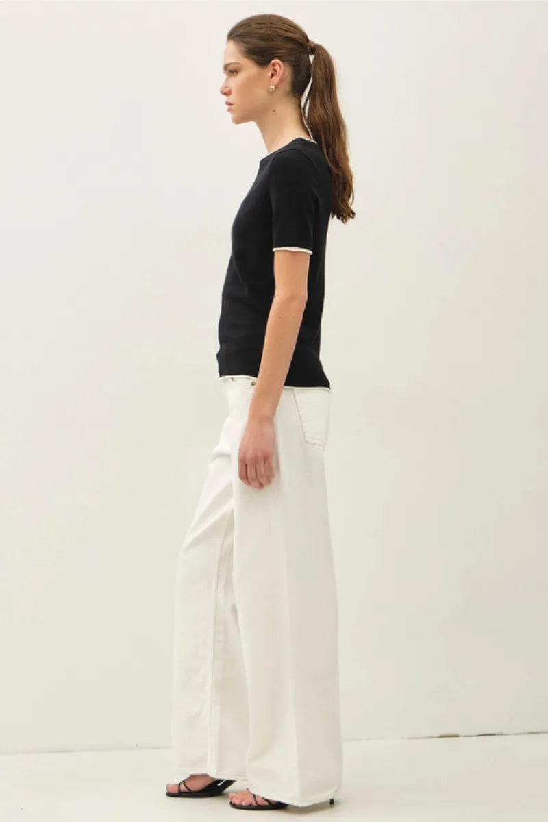LAYERED LOOK ESSENTIAL SHORT SLEEVE SWEATER TOP