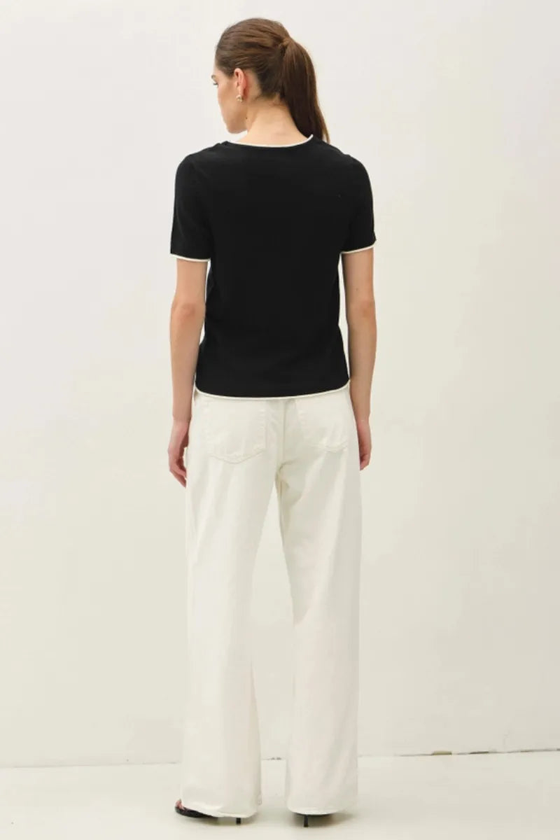 LAYERED LOOK ESSENTIAL SHORT SLEEVE SWEATER TOP