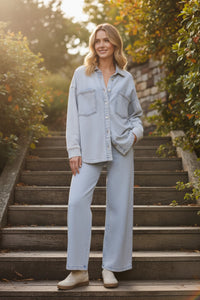 Relaxed fit light wash denim jacket with button-up front and pockets