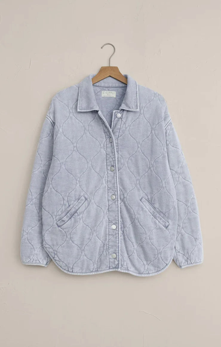 Boulder knit denim jacket in light blue quilted cotton with collar and buttons