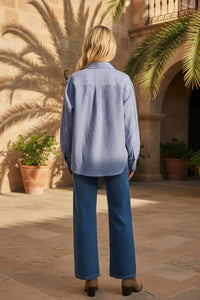 Seaport striped button down shirt in light blue white vertical stripes