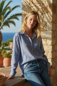 Seaport striped button down shirt in light blue white vertical stripes