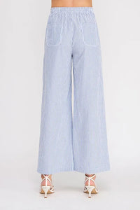 Light blue and white vertically striped wide-leg trousers in a relaxed fit made from woven cotton blend fabric