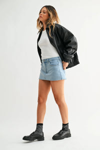 Classic mini denim high rise skort with light-wash five-pocket design