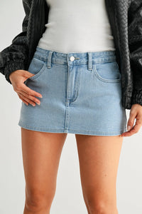 Classic mini denim high rise skort with five-pocket design