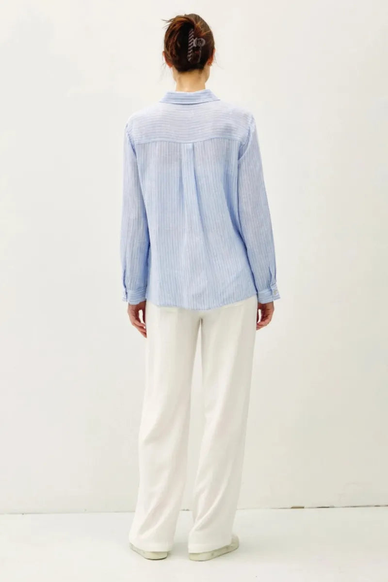 LINEN BLEND STRIPED BUTTON UP SHIRT