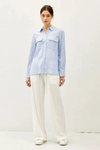 LINEN BLEND STRIPED BUTTON UP SHIRT