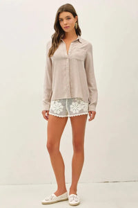 LINEN BLENDED STRIPE BOXY SHIRT DENIM