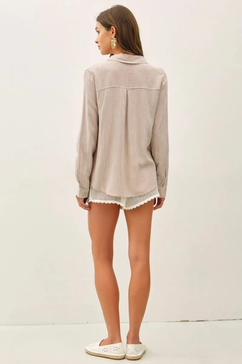 LINEN BLENDED STRIPE BOXY SHIRT DENIM