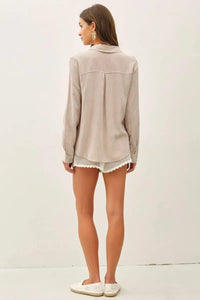 LINEN BLENDED STRIPE BOXY SHIRT DENIM