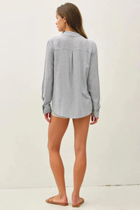 LINEN BLENDED STRIPE BOXY SHIRT DENIM