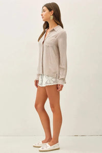 LINEN BLENDED STRIPE BOXY SHIRT DENIM