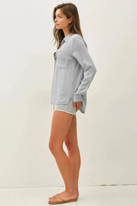 LINEN BLENDED STRIPE BOXY SHIRT DENIM