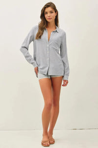 LINEN BLENDED STRIPE BOXY SHIRT DENIM