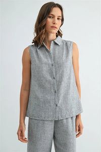 LINEN BUTTON DOWN SLEEVELESS SHIRT