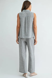 LINEN BUTTON DOWN SLEEVELESS SHIRT