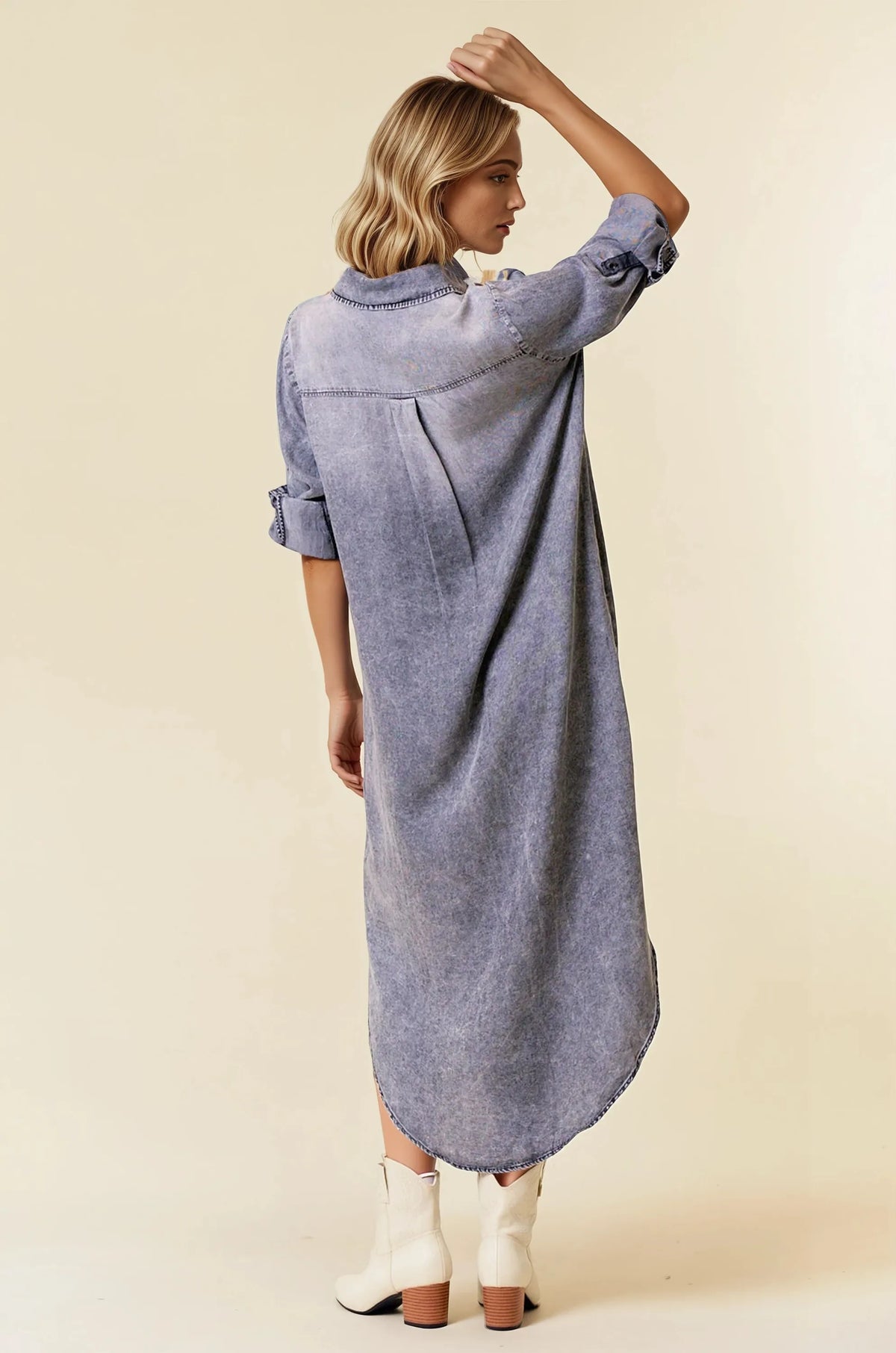 Roll Tab Sleeve Tencel Denim Shirt Midi Dress DK. Denim / SMALL