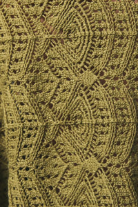 Olive green long sleeve crochet light cardigan with intricate geometric and floral lace patterns in sleeve crochet cardigan style