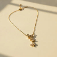 LUXURY DAINTY GOLD PLATED THREE BUTTERFLY STATEMENT NECKLACE