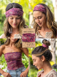 Maroon and purple patterned boho bandeau headband with paisley design made from soft fabric full boho bandeau headband