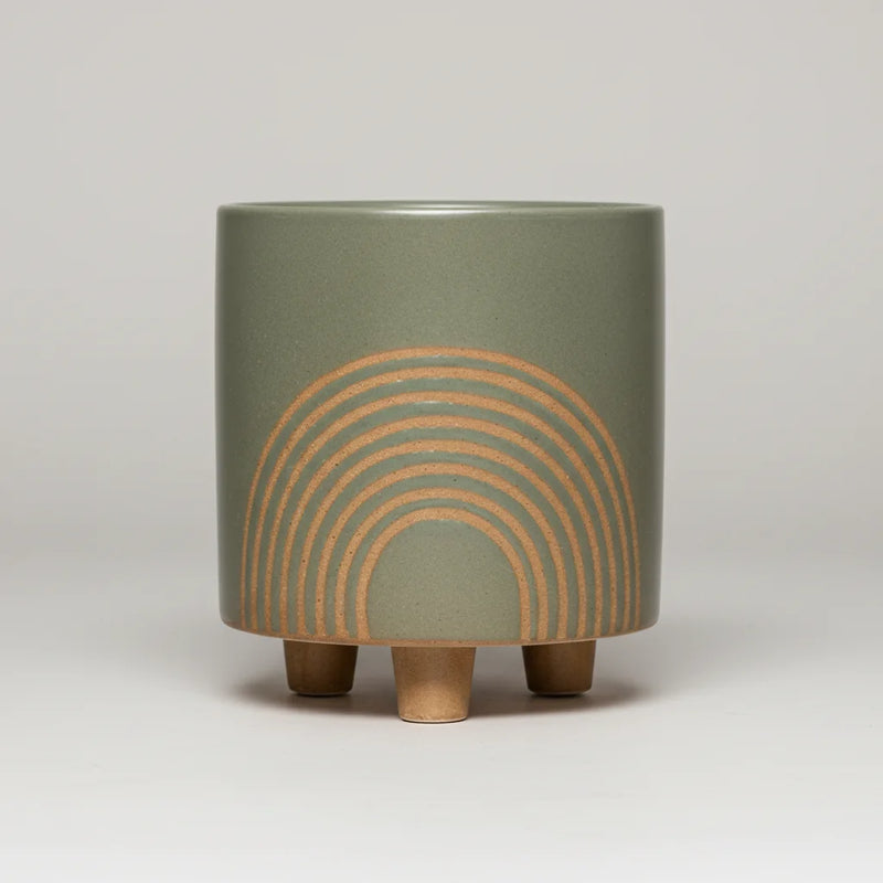 6-inch sage green boho rainbow footed stoneware planter pot