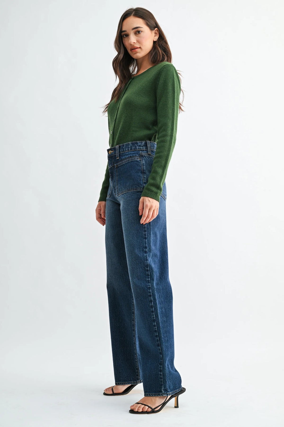 MID RISE SQUARE PATCH POCKET STRAIGHT DENIM JEANS