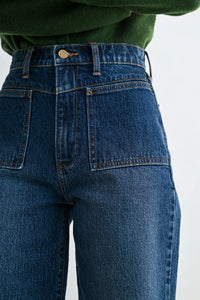 MID RISE SQUARE PATCH POCKET STRAIGHT DENIM JEANS