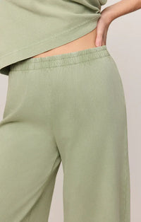 Mint green scout jersey cropped wide-leg pants with elastic waistband made from comfortable jersey fabric