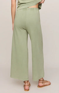 Mint green scout jersey cropped pants with wide-leg design soft flowing fabric and elastic waistband for comfort