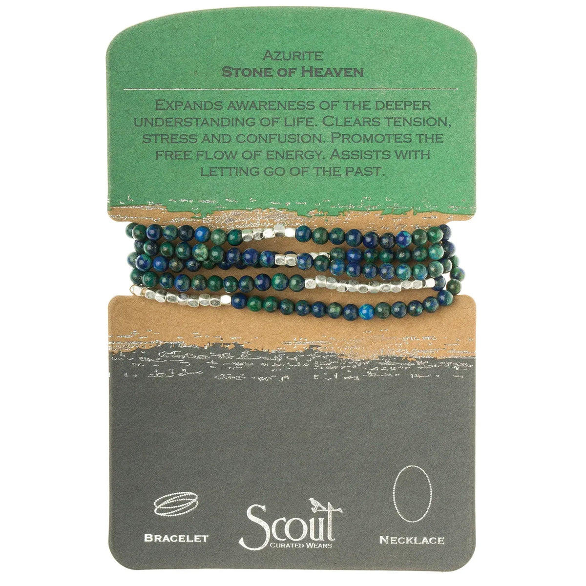 Natural gemstone stone wrap bracelet with deep blue and green azurite beads and silver accents from scout curated wears