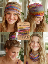 Multicolored patterned boho bandeau headband from natural life featuring garden waves design for casual wear
