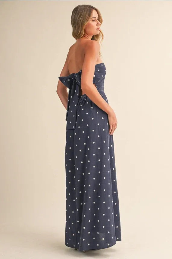 NAVY Polka Dot Tube Tie Back Maxi Dress NAVY / LARGE NAVY Polka Dot Tube Tie Back Maxi Dress NAVY / LARGE