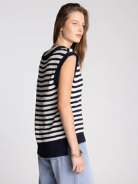 Thread and Supply Orta top navy and white striped knit sleeveless vest with ribbed edges for women’s boho chic clothing