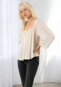 Bohemian long sleeve V neck floral top with sheer bell sleeves