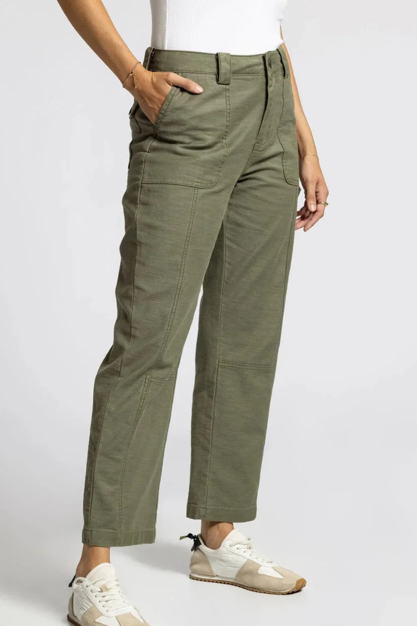 Olive green Stetson utility cargo pants with pockets and relaxed fit