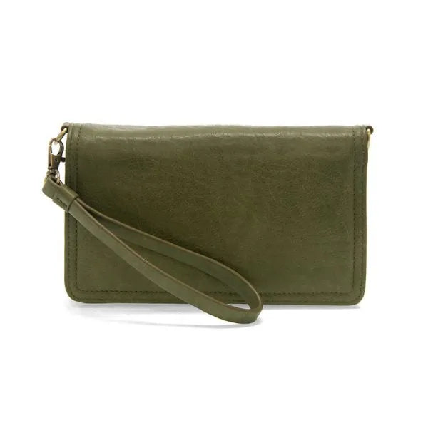 Olive green leather billie mini organizer crossbody bag with matching strap and gold-tone hardware