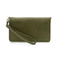 Olive green leather billie mini organizer crossbody bag with matching strap and gold-tone hardware