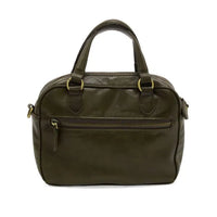 Olive green leather regina mini satchel crossbody with gold-tone hardware and top handles for stylish use