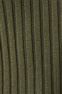 Olive green round neck puff short sleeve cable knit ribbed sweater with textured sleeve cable knit design