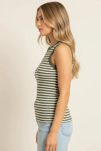 Thread & Supply Clarence tank in olive and white stripes