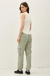 Olive green cargo pants with ribbed tank top