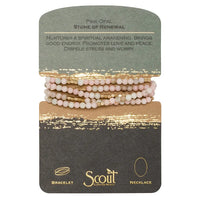 Natural gemstone stone wrap bracelet pink opal with gold-toned accents on scout curated wears display card
