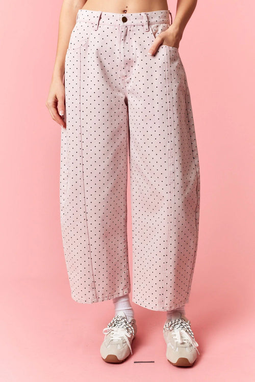 Mineral washed polka dot barrel pants back view