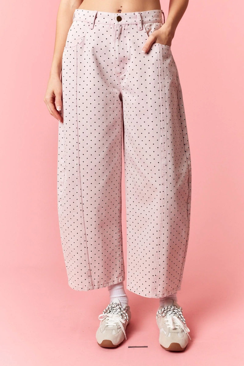 Mineral washed polka dot barrel pants back view