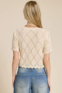 POINTELLE KNIT SHORT SLEEVE CARDIGAN