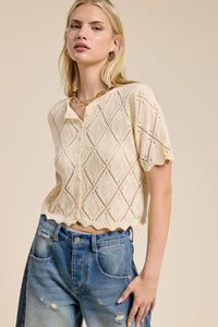 POINTELLE KNIT SHORT SLEEVE CARDIGAN