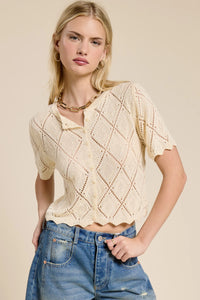 POINTELLE KNIT SHORT SLEEVE CARDIGAN