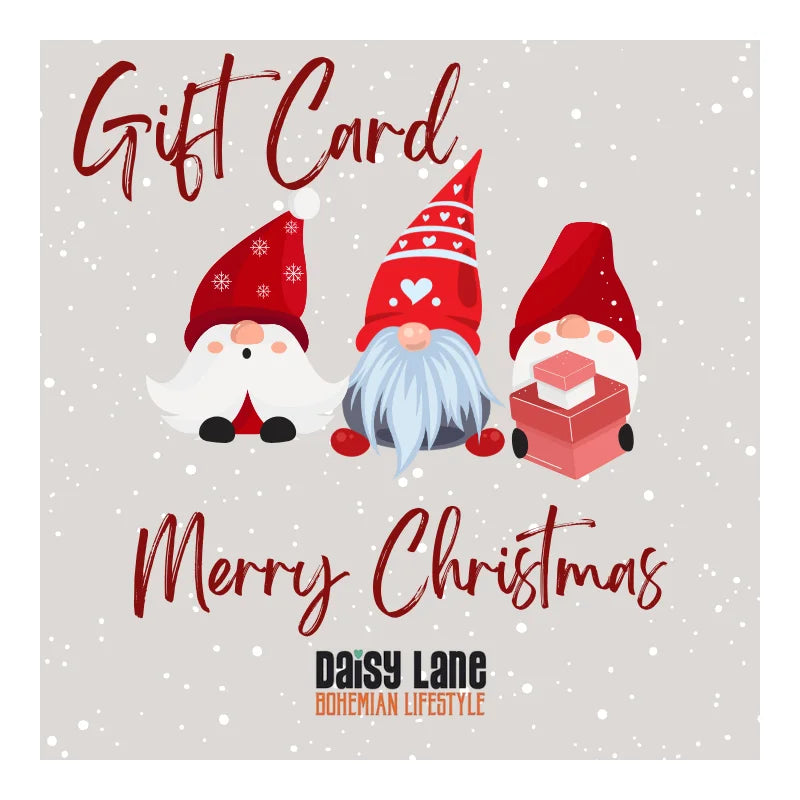 Red-hatted gnomes with white beards on Daisy Lane gift card